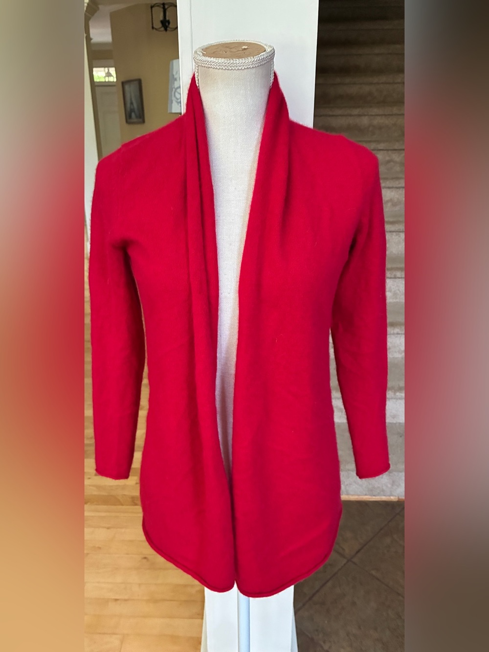 Neiman Marcus Red Open-Front Draped Cardigan